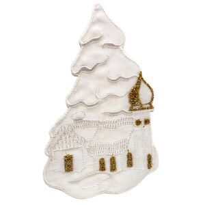 Europa Imports Snowy Cabin Christmas Lace Metallic Gold Applique Patch Craft NEW